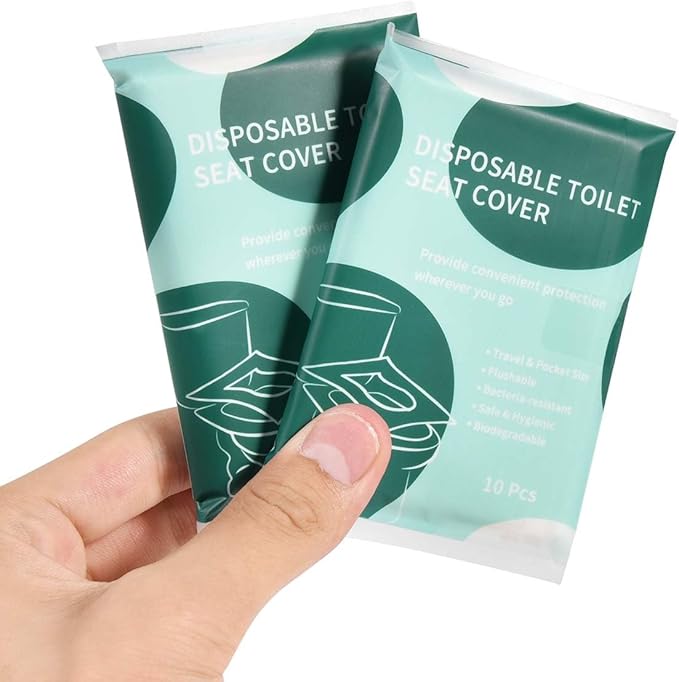 60 Pcs Disposable Flushable Paper Toilet Seat Covers Travel Supplies Essentials for Airplane, Public Restrooms, Bathroom, Hotels, Camping, Kids or Adults