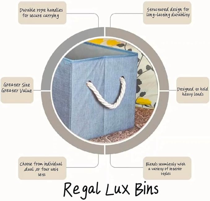 Storage Bins with Rope Handles, Gray Fabric Collapsible Storage Cubes, Large Decorative Storage Boxes for Organization, 2 Pack