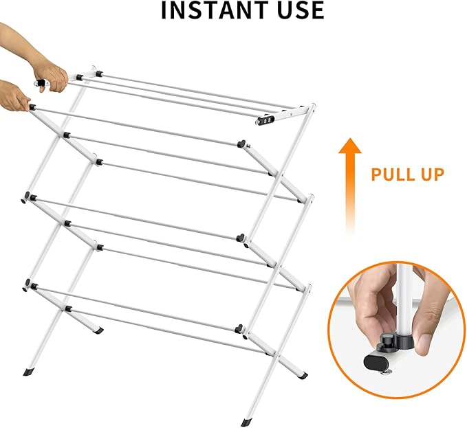 3 Tier Clothes Drying Rack,Foldable & Portable Clothing Drying Rack,Space-Saving Design, Indoor & Outdoor Laundry Rack for Drying Clothes,Metal Dryer Rack-White+Black