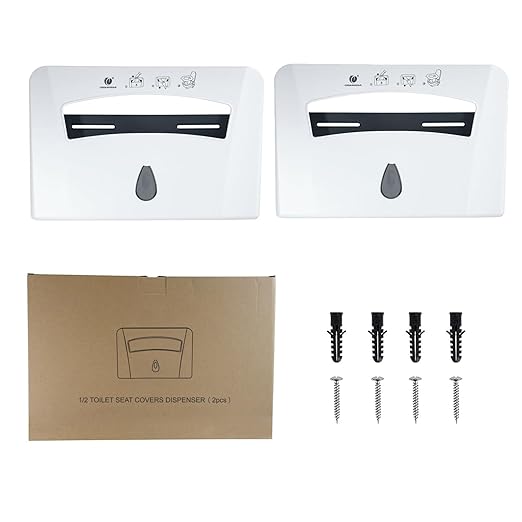 Toilet Seat Cover Dispenser (2-Pcs) Wall Mounted Compatible with Half-fold Disposable Toilet Seat Paper Liners, for Restroom/Bathroom, CHUANGDIAN, White x 2 Pcs