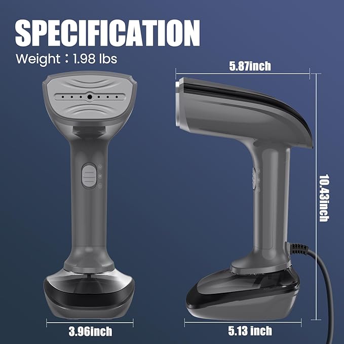 Powerful Handheld Fabric Steamer - 1800W with Fast Ceramic Heat-Up Plate, 2-in-1 Ironing & Wrinkle Remover, Steam Nozzle, Lint Brush - Gray, for US 120V Only