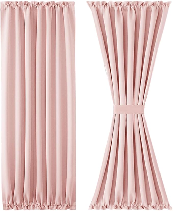 DWCN French Door Curtains – Rod Pocket Thermal Blackout Curtain for Doors with Glass Window, Kitchen and Patio Doors for Privacy, 54 X 72 Inches Long, 1 Curtain Panel with Tieback,Blush Pink