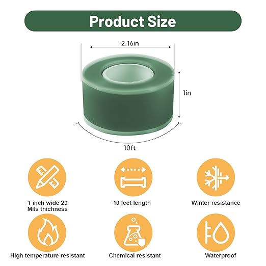 Self Fusing Silicone Tape 4 Rolls 1 in x 10' Green Waterproof Rescue Tape Rubber Leak Silicone Self-amalgamating Tape for Plumbing, Sealing Pipes, Hose Repair, Outdoor Coax and Tool Fixation