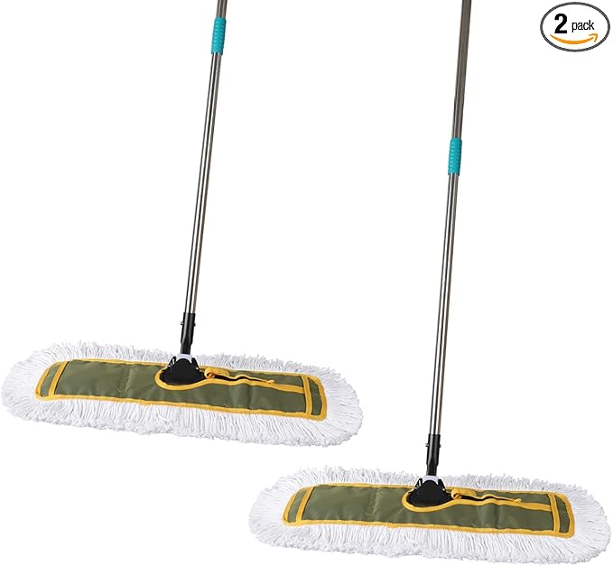 OFO 24inch Industrial Commercial Dust Mop 2 Sets // Heavy Duty Dust Mop // 63inch Length Stainless Steel Handle //Easily Clean Large Area Factory,Shopping Mall,Garage