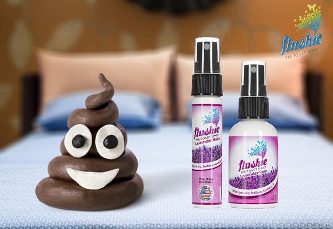 Flushie Pre-Toilet Spray for Poop Travel Size Toiletries Bathroom Spray for Poop Spray for Toilet Traveling Essentials Poop deodorizer Poop Odor eliminator (4oz Lavender Rain, 4 pack)