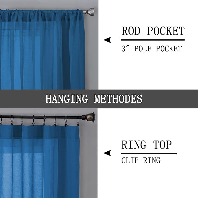 Tollpiz Sheer Curtains Bedroom Linen Textured Curtain Sheers Light Filtering Voile Rod Pocket Curtains for Living Room, 38 x 84 inches Long, Classic Blue, Set of 2 Panels