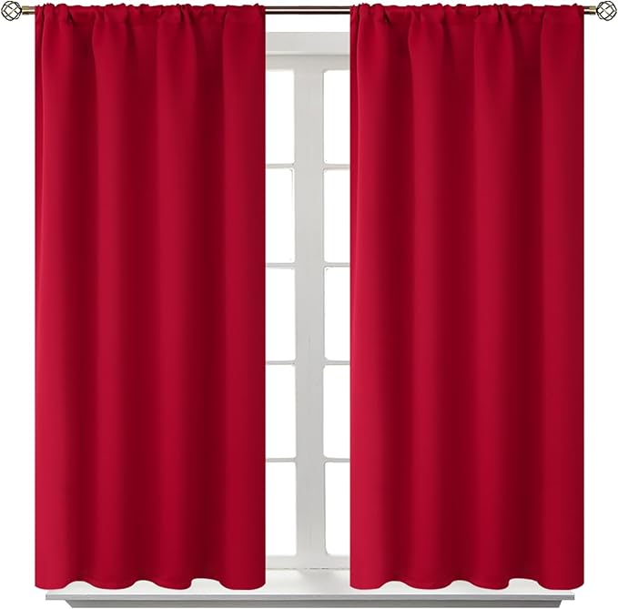 BGment Red Blackout Curtains 48 Inches Length for Bedroom - Short Thermal Insulated Drapes with Rod Pocket Room Darkening for Kitchen Cafe Bathroom, 2 Panels, 42 x 48 Inch