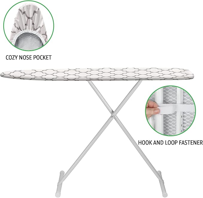 Ironing Board Cover and Pad 15x54 Inch Standard Ironing Board Cover with Elastic Edge and Hook and Loop Fasteners Scorch and Stain Resistant Cotton Ironing Covers with Thick Padding