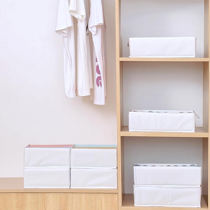 4 Packs T-shirt Drawer Organizers for Clothing,8 Grids Compartment Wardrobe Storage Box, Washable Clothes Organizer for Folded Clothes, T-shirt, Legging, Silk Scarve-White