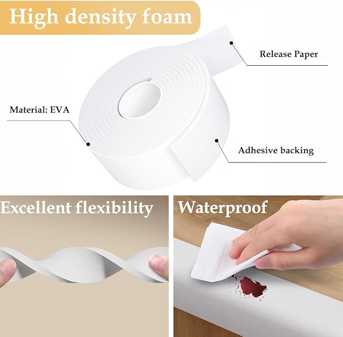 Weather Stripping Door Seal White,2Inch Wide X 1/4 Inch Thick,Air Conditioner Window Seal,Self Adhesive Foam Tape High Density Foam Sealing Strip,Soundproof Foam Tape Roll,Total 16.4 Feet Long