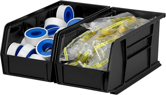 Akro-Mils 30230 AkroBins Plastic Storage Bins, Space-Saving Stackable Bins for Garage, Pantry, Craft Organization, 11-" x 5-" x 5-", Black, 12-Pack