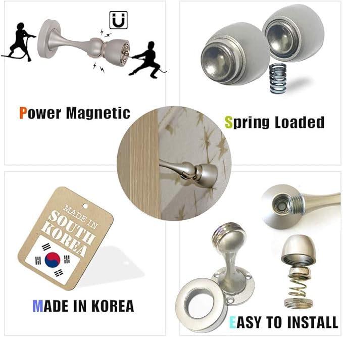 Magnetic Door Stop, Stainless Steel, Magnetic Door Catch, Door Holder, Door Stops, Wall Mounted, Floor Mounted, Door Banging Prevention (Large x 2pack, Satin Nickel)
