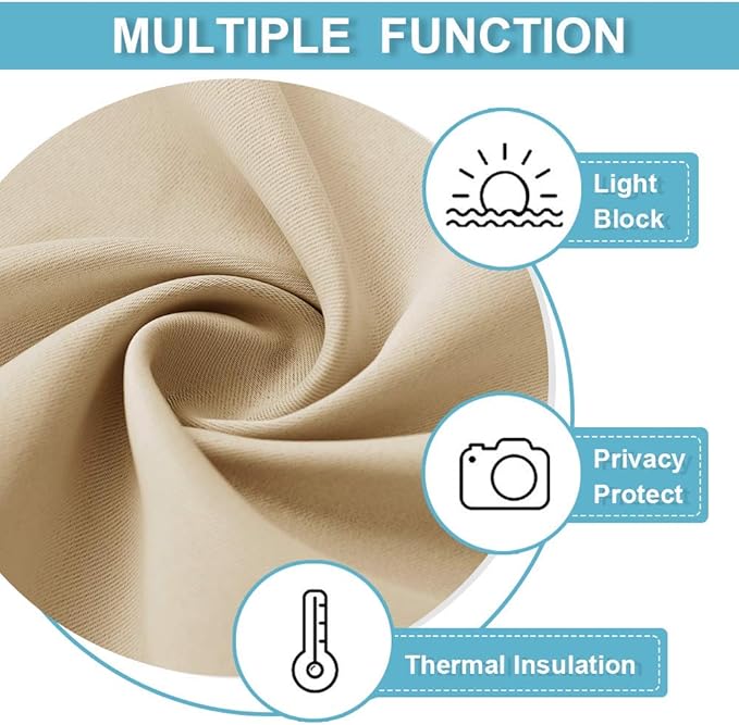 RYB HOME Short Curtains for Living Room Blackout Portable Blinds Shades for Bedroom Bathroom Basement Garage RV Camper Windows, W 34 x L 36 inches, Biscotti Beige, 2 Pcs