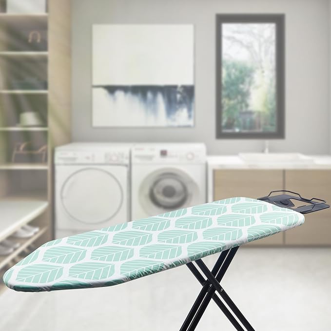 Extra Wide Ironing Board Cover with Padding 18 x 54 inch Heat Reflective with Hook and Loop Fasteners, Thick Padding with Elasticized Edges, 3 Layers Iron Board Cover (Green Leaf)