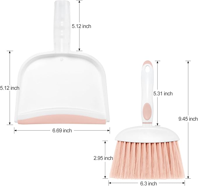 NACENA Small Dust Pan and Brush Set, Mini Broom and Dustpan Set Small Hand Broom and Brush Combo Dust Pan with Teeth for Home Cleaning Drawers Desktop Sofas Pet Care and Outdoor, Pink