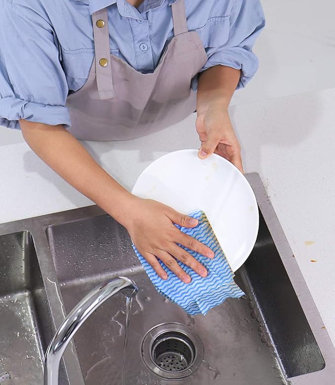 KMAKII Handi Wipe Reusable Cloths - Multi-Purpose Disposable Dish Cloths and Towels, Ultra Absorbent, Fast-Dry, Durable Cleaning Wipes for Kitchen and Home, Blue, 11.8 x 21 inches, Pack of 80