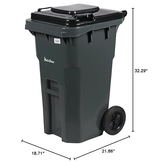 27 Gallon Outdoor Trash Can with Lid and Wheels Small Outdoor Garbage Can with Wheels Outside Heavy-Duty Rolling Trash Bin for Home Office Commercial Use, Gray