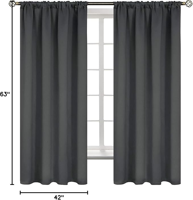 BGment Thermal Blackout Curtains 63 Inches Length for Bedroom Window, Dark Grey Room Darkening Insulated Drapes with Rod Pocket for Living Room, 42 x 63 Inch, 2 Panels