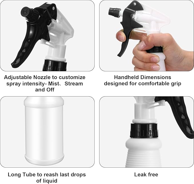 Eccliy 12 Pcs 16 Oz Plastic Spray Bottle, Adjustable Empty Reusable Sprayer for Cleaning, Planting, Water, Bathroom and Kitchen, BBQ, Commercial and Residential(Blue, Black,Original)