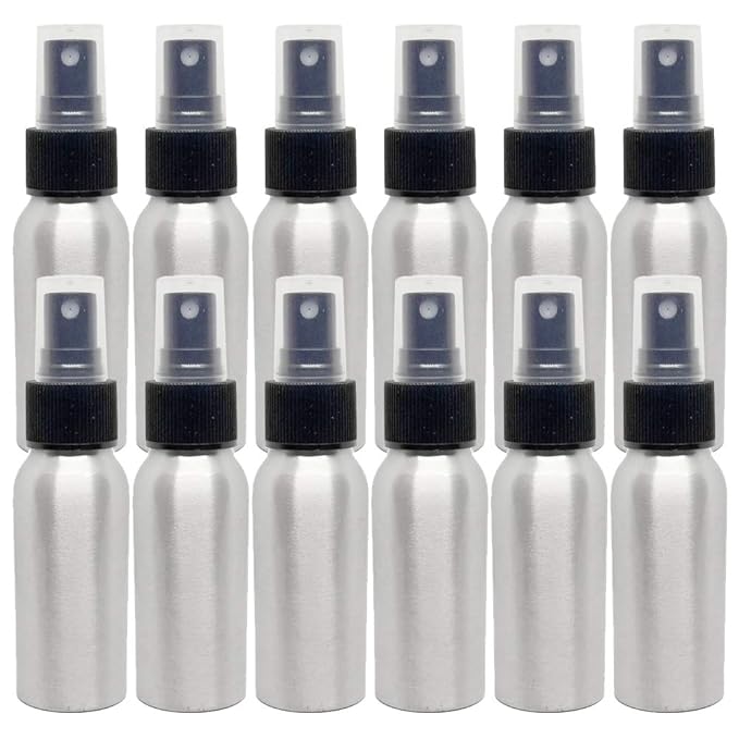 2 fl oz Aluminum Bottle with Black Spray Cap (12 Pack)