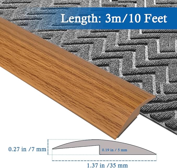 Floor Transition Strip Self Adhesive Carpet & Flooring Transitions Edging Trim Strip PVC Threshold Transitions Suitable for Threshold Height Less Than 5mm (10Ft, Wood Grain Light Brown-New)