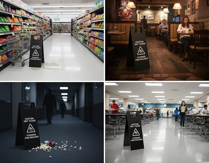2 Pcs Wet Floor Sign, 24 Inch Black Stainless Steel Caution Wet Floor Sign Double Sided Foldable Bilingual Commercial Safety Warning for Hotel Market Restroom Restaurant Office