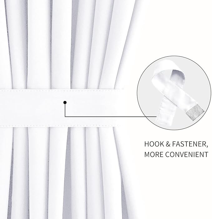 DWCN French Door Curtains – Rod Pocket Thermal Curtain for Doors with Glass Window, Kitchen and Patio Doors for Privacy, 54 X 72 Inches Long, 1 Curtain Panel with Tieback, Pure White