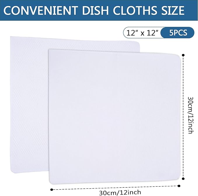 SINLAND Wholesale Microfiber Dish Cloth Best Kitchen Cloths Cleaning Cloths with Poly Scour Side 12Inchx12Inch 10 Pack White