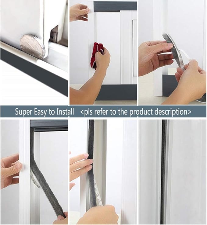 Door Sealers for Door Frame Felt Pile Weatherstripping for Sliding Window, Self Adhesive Weatherstrip Seal Strip Sealer Sound Proofing (65ft x11/32 Backing x 3/16 Brush inch, Grey)