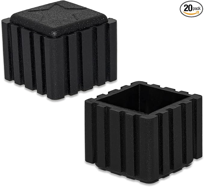 Flyshop Anti-Skid Non-Marking Synthetic Rubber Patio Chair Table Leg Caps Square Furniture Covers 20pcs, Black, 22 mm x 22 mm, 7/8" x 7/8"