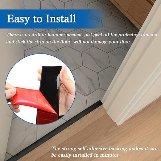 Floor Transition Strip Self Adhesive Floor Cover Strips Laminate 2" Wide Vinyl Flat Divider Transitions (5cm, 6.56Ft, Black)