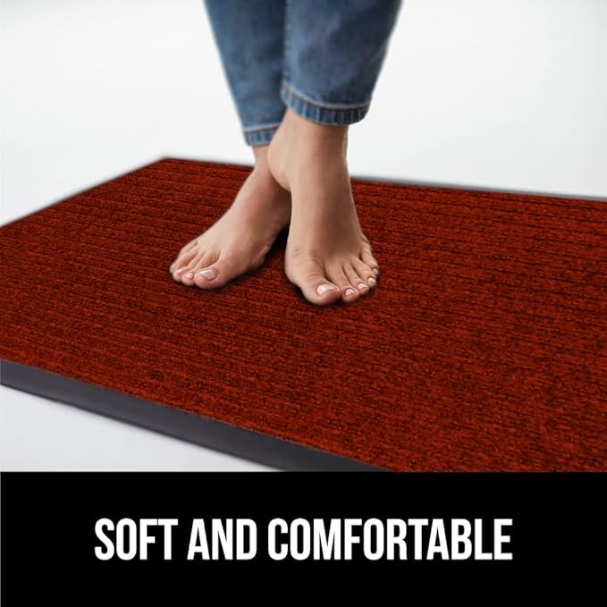 GORILLA GRIP Traffic Guard Door Mat, Heavy Duty Welcome Mats, Commercial Office Space Doormat, Waterproof, Fade Resistant, Strong Rubber Backing, Low Profile, Shoe and Boot Scraper, 35x23, Red