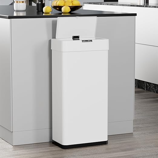 TLSUNNY 13.2 Gallon Motion Sensor Trash Can,Touchless Automatic Garbage Can,Brushed Stainless Steel Smart Bin,with Bag Holder,Soft Close Lid,for Kitchen,Office,RV,Bedroom,Living Room (White, 50L)