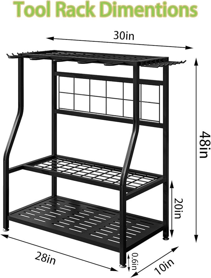 Garden Tool Organizer Holder Heavy Duty Steel Rack Up to 60 Long Handled Tools for Garage Shed Outdoor Garden Yard Black