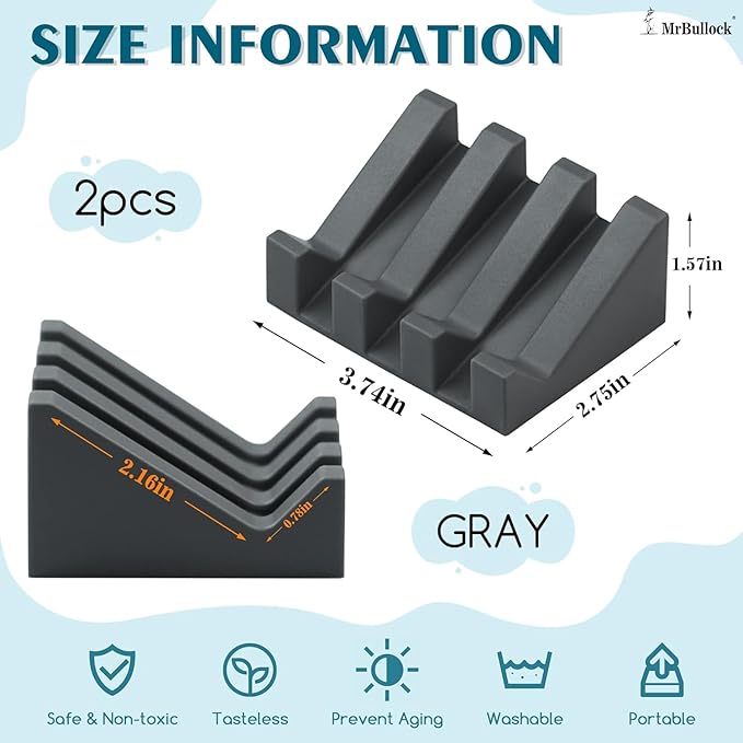 Silicone Soap Dish for Bar Soap Holder for Shower Bathroom Self Draining Waterfall Drying Tray Keep Soap Bars Dry Clean & Easy Cleaning (Gray, 2)
