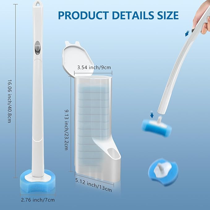 Disposable Toilet Brush with 112 Refills, Toilet Bowl Wand and Holder, White Toilet Cleaning Brush, Toilet Bowl Wand Kit Wall-mounted, Toilet Brush Refill for Efficient and Deep Scrub Toilet.