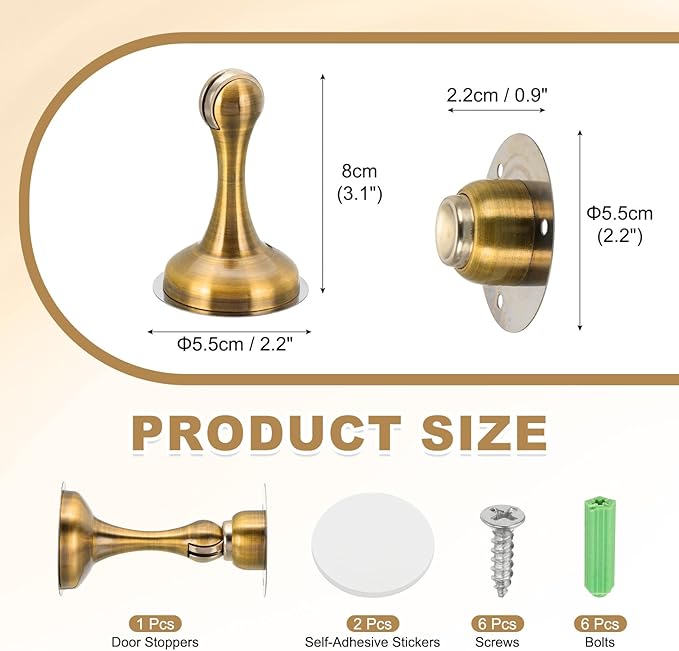 MECCANIXITY Magnetic Door Stoppers Stainless Steel Door Stops, Wall Floor Mounted Doors Holder Keep Doors Open for Home Office Closet (Golden Bronze)
