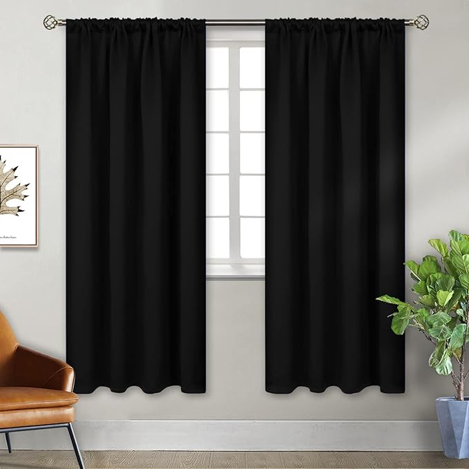 BGment Black Blackout Curtains for Bedroom 52 x 72 Inch Long - Thermal Insulated Drapes Room Darkening Window Treatments for Living Dining Room, 2 Panels