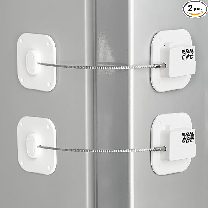 Refrigerator Lock, Combination Lock for Refrigerator Cabinets, Drawers, Heavy Duty Fridge Lock, Easy Install No Keys Needed (White-2Pack)