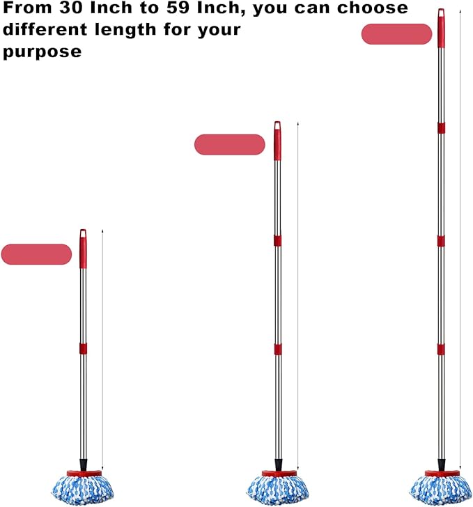 Spin Mop Replacement Handle - 4 Section Mop or Broom Handle/Stick Compatible with O Cedar Spin Mop Refills and Brooms, 30" to 59", Germany Screw Joint (Mop Head Not Included)