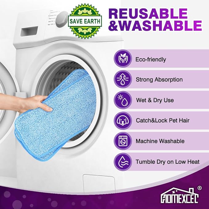 HOMEXCEL Reusable Mop Pads Compatible with Swiffer WetJet (8 Pack) - 12-inch Microfiber Mop Pads Wet Jet Refills for Wet Mopping Cloths - Hardwood Floor Cleaning