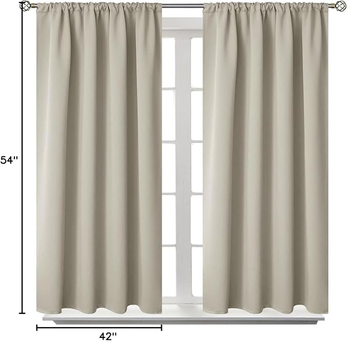 BGment Rod Pocket Blackout Curtains for Bedroom - Thermal Insulated Room Darkening Curtain for Living Room, Light Camel, 42 x 54 Inch, 2 Panels