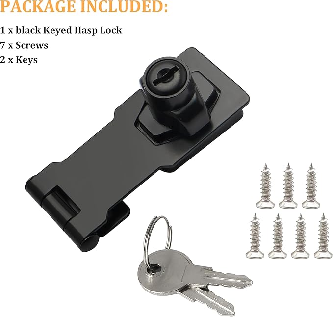 Alise Keyed Hasp Lock,2.5 Inch Safety Packlock Clasp Hasp Lock Latch with Lock, Black Door Hinge Lock with Keys Keyed Locking Hasp for Cabinets Closets Doors