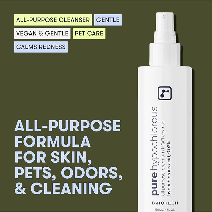 BRIOTECH Pure Hypochlorous Acid Cleanser, Original Premium HOCl Topical Solution, Multi-Purpose Cleaner, Family Approved & Pet Friendly, 1 Gallon Refill (4 Pack)