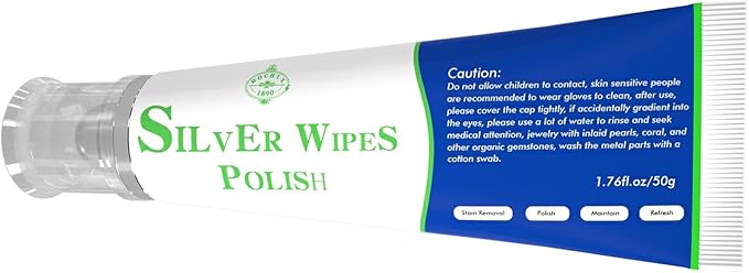 Silver Wipe Polish Cleaner Removes Surface Oxidation Tarnish from Sterling Silver, Silver and Gold Jewellery and the Keys of Instruments for Flutes, Clarinets, Oboes, Bassoons, Trumpets,Silverware