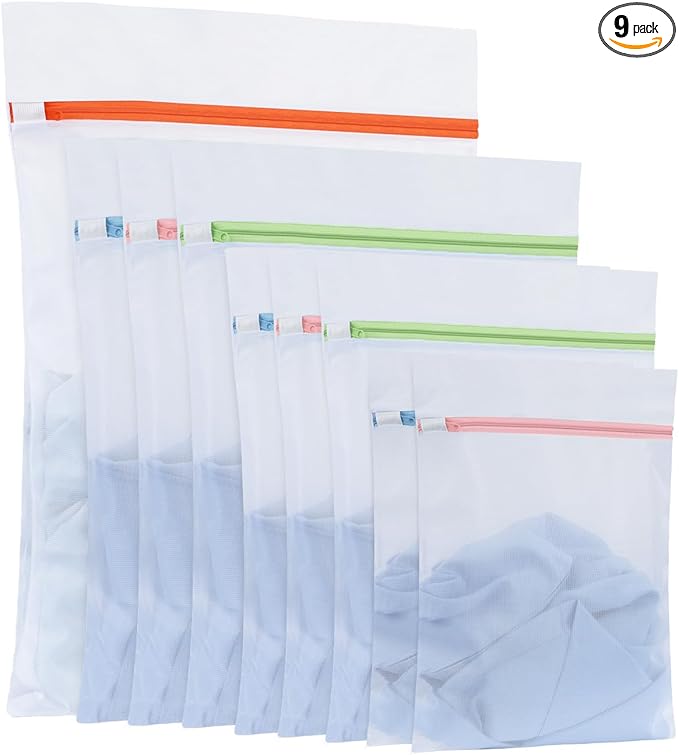 OTraki 9 PCS Mesh Laundry Bags for Delicates 4 Sizes Laundry Bags Mesh Wash Bags with Zipper Clothing Washing Bags Reusable Travel Storage Organize Bag for Clothes Underwear Bra Lingerie Socks Toy