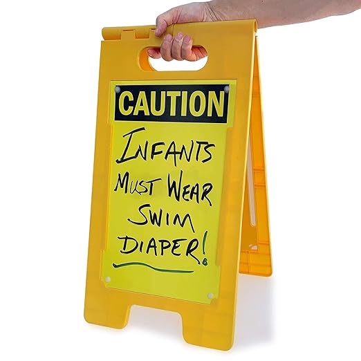 SmartSign - SF-0127-FB-25x12-DE Caution Blank Write-On Folding Floor Sign With Dry Erase Finish By | 25" x 12" Plastic