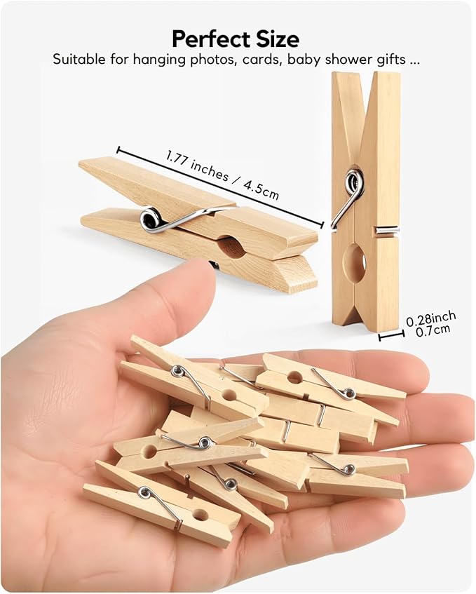 Clothes Pins Wooden Clothespins for Photo 1.77 Inch 50 PCS, Small Wood Clips Close Pin for Classroom Crafts Project Decorations Hanging Pegs 1 3/4"