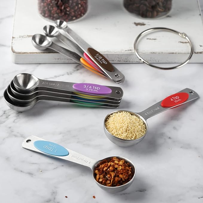 Magnetic Measuring Spoons Set of 9 Stainless Steel Stackable Measuring Spoons Heavy Duty Nesting Teaspoons Tablespoons for Measuring Dry and Liquid Ingredients