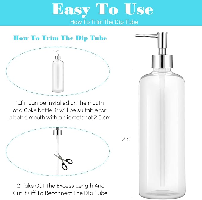 2 Pcs Pumps Lotion Soap Dispenser Replacement Silver Soap Pump Dispenser Head for Liquid Soaps Lotion or Dish Soaps Refill Dispensers for Regular Mouth Plastic Shampoo Bottle